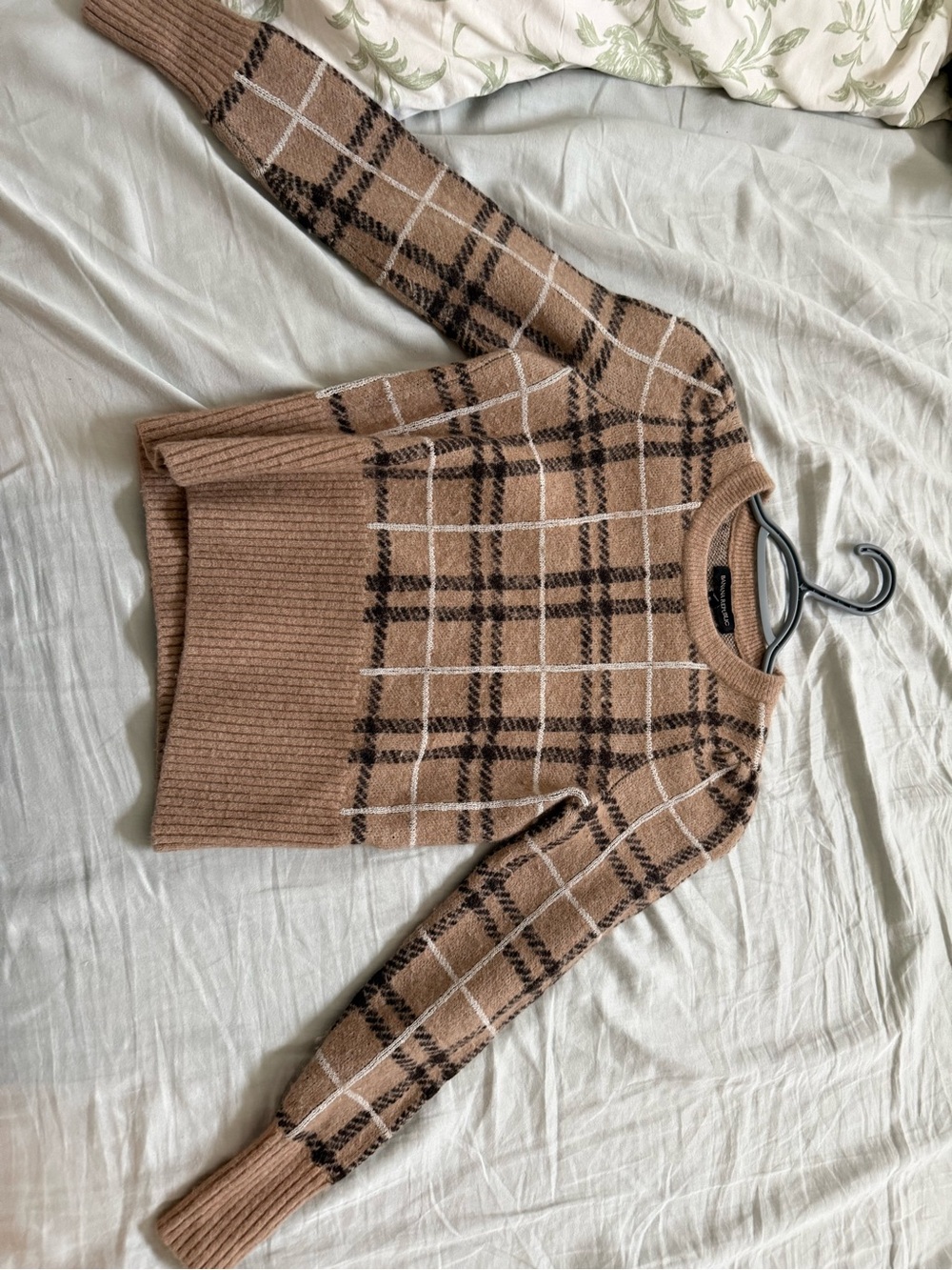 BANANA REPUBLIC Brown Plaid Crewneck Sweater